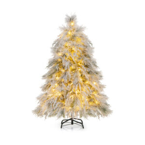4.5/6/7 Feet Pre-Lit Snow Flocked Christmas Tree with Warm White LED Lights-4.5 ft - Color: White - Size: 4.5 ft