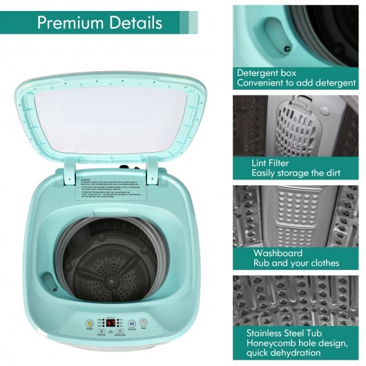 8lbs Portable Fully Automatic Washing Machine with Drain Pump-Green - Color: Green - Image 5