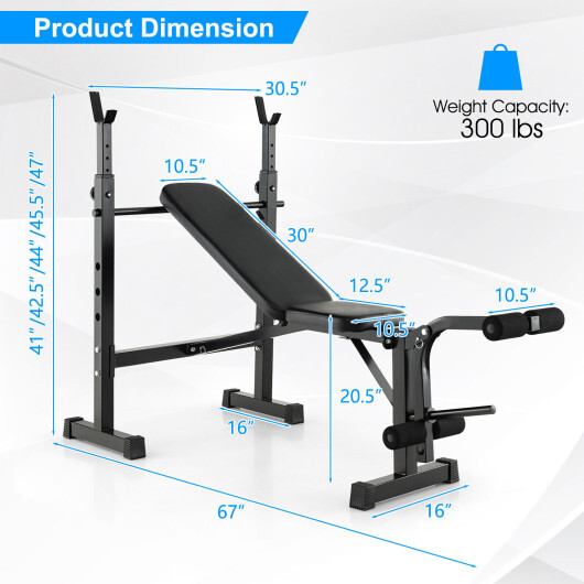 Adjustable Weight Bench and Barbell Rack Set with Weight Plate Post - Color: Black - Image 2
