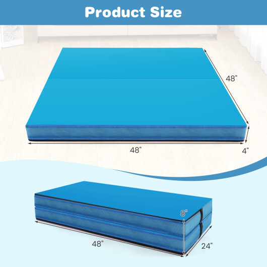 4ft x 4ft x 4in Bi-Folding Gymnastic Tumbling Mat with Handles and Cover-Blue - Color: Blue - Image 4