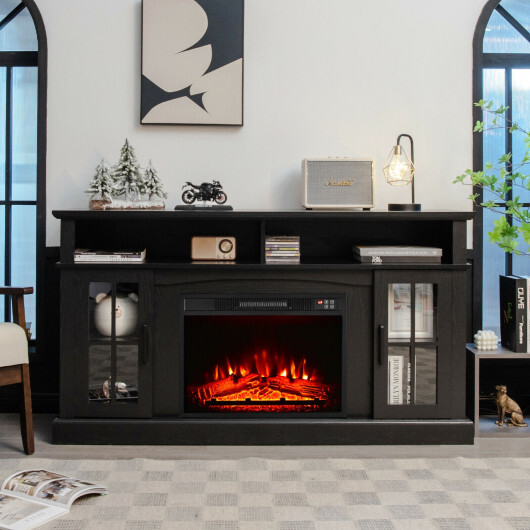 Fireplace TV Stand for TVs Up to 65 Inch with Side Cabinets and Remote Control-Black - Color: Black - Size: 60 inches - Image 2