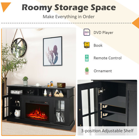 Fireplace TV Stand for TVs Up to 65 Inch with Side Cabinets and Remote Control-Black - Color: Black - Size: 60 inches - Image 3