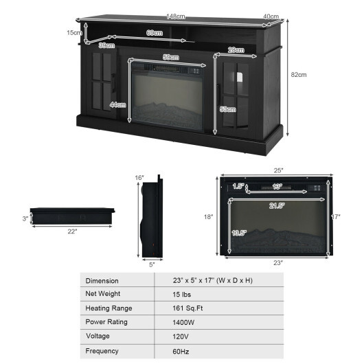 Fireplace TV Stand for TVs Up to 65 Inch with Side Cabinets and Remote Control-Black - Color: Black - Size: 60 inches - Image 4