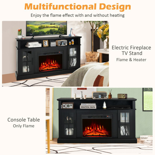 Fireplace TV Stand for TVs Up to 65 Inch with Side Cabinets and Remote Control-Black - Color: Black - Size: 60 inches - Image 5
