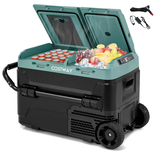 Dual Zone 12V 42QT Car Refrigerator for Vehicles Camping Travel Truck RV Boat Outdoor and Home Use-Green - Color: Green