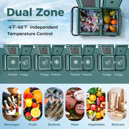 Dual Zone 12V 42QT Car Refrigerator for Vehicles Camping Travel Truck RV Boat Outdoor and Home Use-Green - Color: Green - Image 5