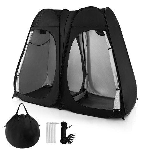 Oversized Pop Up Shower Tent with Window Floor and Storage Pocket-Black - Color: Black - Image 3