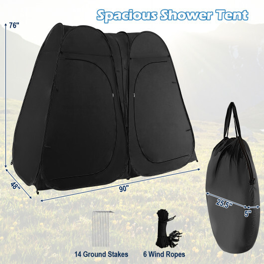 Oversized Pop Up Shower Tent with Window Floor and Storage Pocket-Black - Color: Black - Image 4