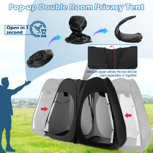 Oversized Pop Up Shower Tent with Window Floor and Storage Pocket-Black - Color: Black - Image 5