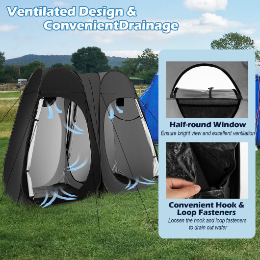 Oversized Pop Up Shower Tent with Window Floor and Storage Pocket-Black - Color: Black - Image 6