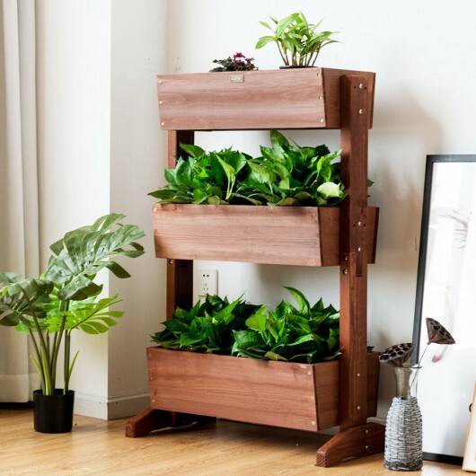 3-Tier Raised Garden Bed with Detachable Ladder and Adjustable Shelf - Color: Natural - Image 2