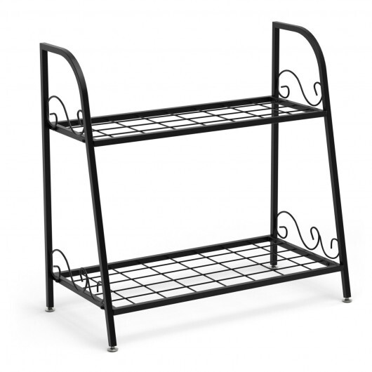 2-tier Patio Metal Plant Stand - Color: Black - Size: 2-Tier