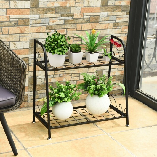 2-tier Patio Metal Plant Stand - Color: Black - Size: 2-Tier - Image 2