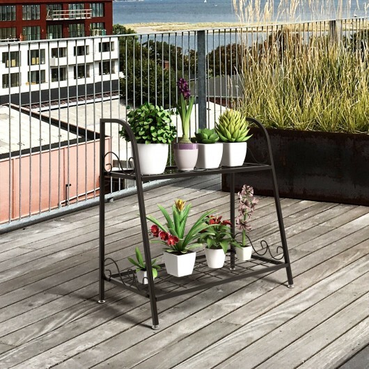 2-tier Patio Metal Plant Stand - Color: Black - Size: 2-Tier - Image 3