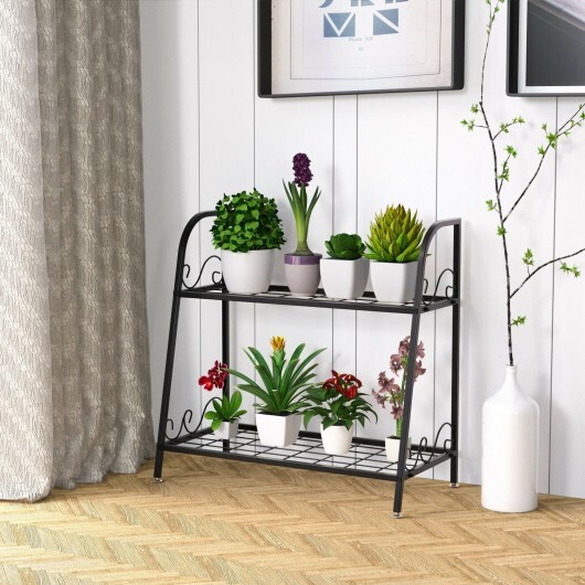 2-tier Patio Metal Plant Stand - Color: Black - Size: 2-Tier - Image 4