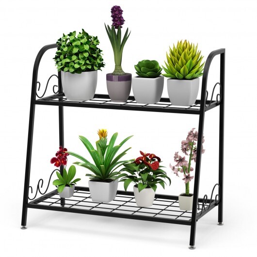 2-tier Patio Metal Plant Stand - Color: Black - Size: 2-Tier - Image 6