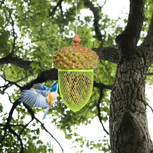 Metal Acorn Wild Bird Feeder Outdoor Hanging Food Dispenser for Garden Yard-Brown - Color: Brown - Image 2