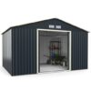 11 x 8 Feet Metal Storage Shed for Garden and Tools with 2 Lockable Sliding Doors-Gray - Color: Gray