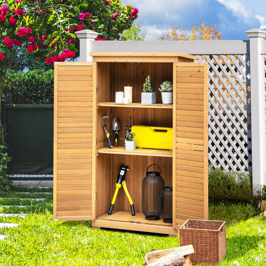 Outdoor Wooden Garden Tool Storage Cabinet-Natural - Color: Natural - Image 2