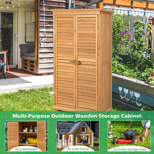 Outdoor Wooden Garden Tool Storage Cabinet-Natural - Color: Natural - Image 3