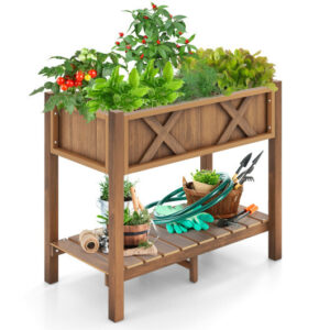 HIPS Raised Garden Bed Poly Wood Elevated Planter Box-Coffee - Color: Coffee