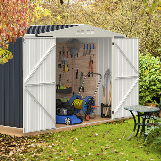 7.5 x 6.3 FT Metal Outdoor Storage Shed with Lockable Door-Gray - Color: Gray - Image 2