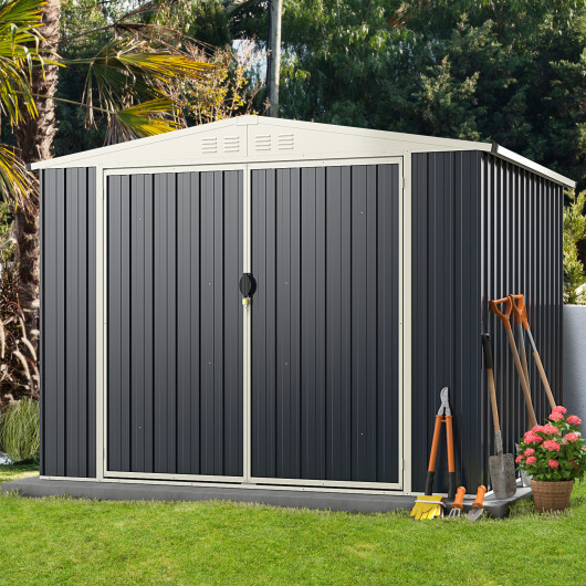 7.5 x 6.3 FT Metal Outdoor Storage Shed with Lockable Door-Gray - Color: Gray - Image 3