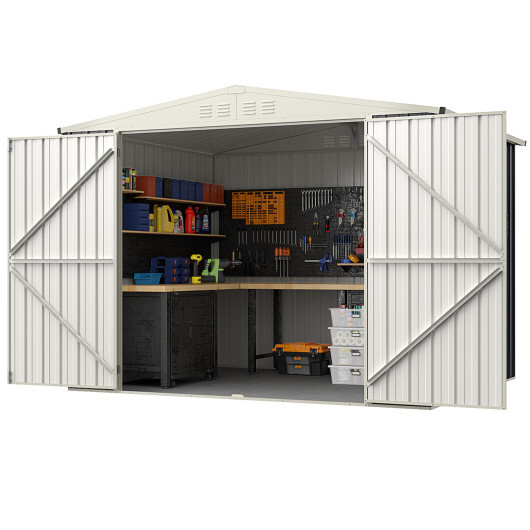 7.5 x 6.3 FT Metal Outdoor Storage Shed with Lockable Door-Gray - Color: Gray - Image 4