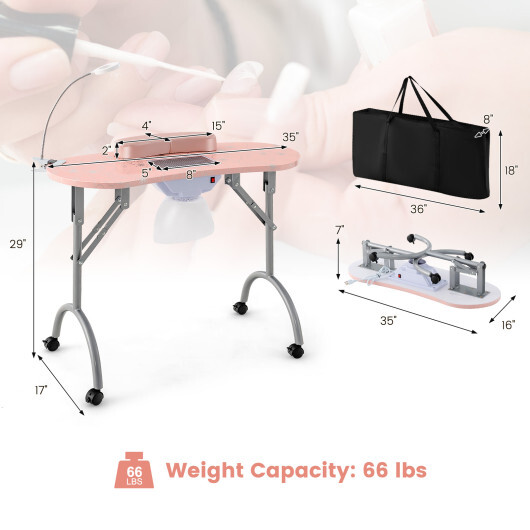 Manicure Nail Table with Bendable USB-plug LED Table Lamp-Pink - Color: Pink - Image 4