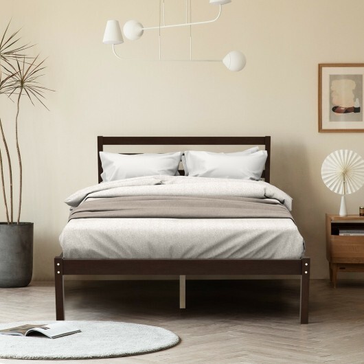 Full Size Bed frame Foundation with Solid Wooden Slat Suppor - Color: Espresso - Size: Full Size - Image 2