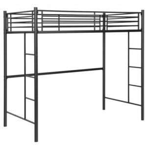 Twin Loft Bed Frame with 2 Ladders Full-length Guardrail -Black - Color: Black - Size: Twin Size