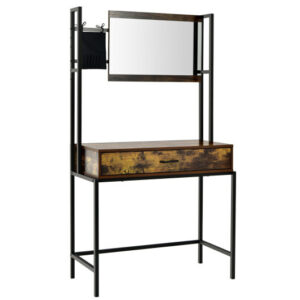 Industrial Vanity Table with 3-Height Adjustable Mirror Bag-Brown - Color: Brown