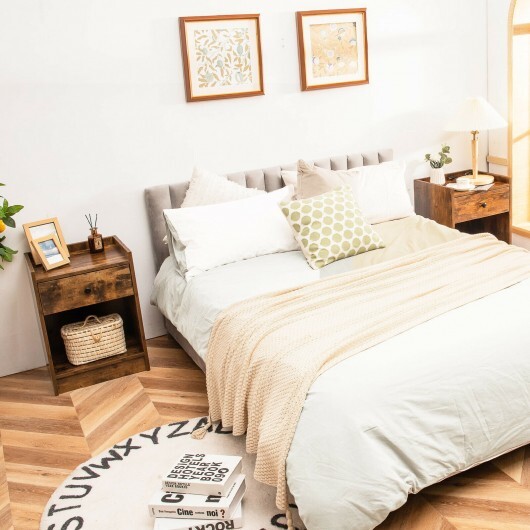 Set of 2 Nightstand with Drawer Cabinet End Side Table Raised Top-Brown - Color: Brown - Image 2