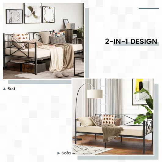 Metal Daybed Frame Twin Size with Slats-Black - Color: Black - Image 5
