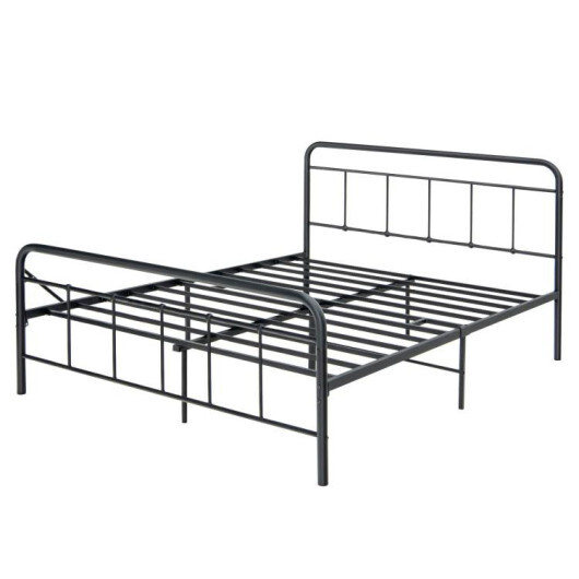 Heavy Duty Metal Platform Bed Frame with Headboard-Full Size - Color: Black - Size: Full Size