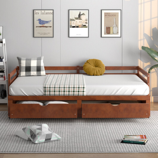 Extendable Twin to King Daybed with Trundle and 2 Storage Drawers - Color: Brown - Image 2