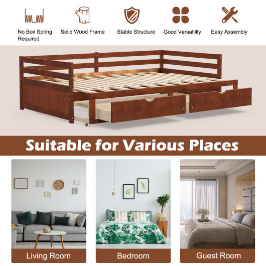 Extendable Twin to King Daybed with Trundle and 2 Storage Drawers - Color: Brown - Image 5