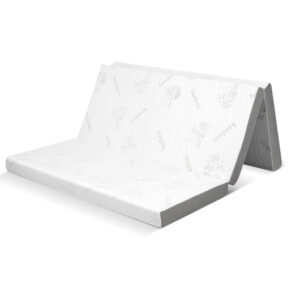 4 Inch Tri-fold Cool Gel Memory Foam Mattress-Queen Size - Color: White - Size: Queen Size