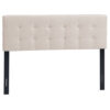 Linen Upholstered Headboard with Solid Rubber Wood Legs-Beige - Color: Beige