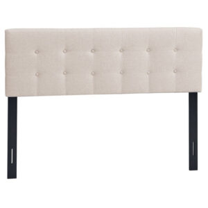 Linen Upholstered Headboard with Solid Rubber Wood Legs-Beige - Color: Beige
