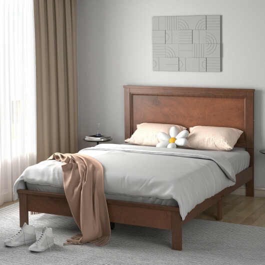 Full Size Platform Slat Bed Frame with High Headboard-Walnut - Color: Walnut - Size: Full Size - Image 2