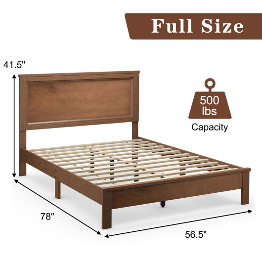 Full Size Platform Slat Bed Frame with High Headboard-Walnut - Color: Walnut - Size: Full Size - Image 4