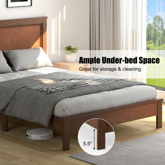Full Size Platform Slat Bed Frame with High Headboard-Walnut - Color: Walnut - Size: Full Size - Image 5