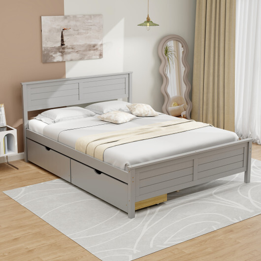Full Size Bed Frame with Storage Drawers and Solid Wood Headboard-Gray - Color: Gray - Size: Full Size - Image 2