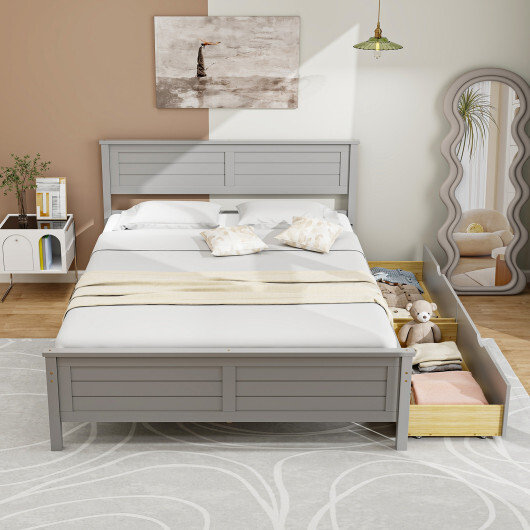 Full Size Bed Frame with Storage Drawers and Solid Wood Headboard-Gray - Color: Gray - Size: Full Size - Image 3