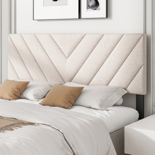 Linen Upholstered Headboard for Full and Queen Size Bed Frames-Beige - Color: Beige - Image 2