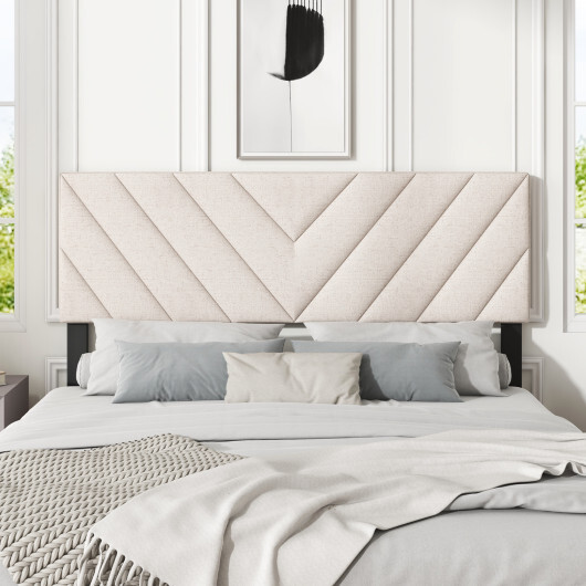 Linen Upholstered Headboard for Full and Queen Size Bed Frames-Beige - Color: Beige - Image 3