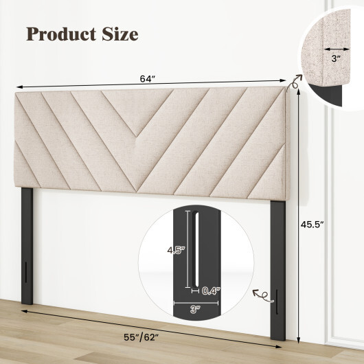 Linen Upholstered Headboard for Full and Queen Size Bed Frames-Beige - Color: Beige - Image 4