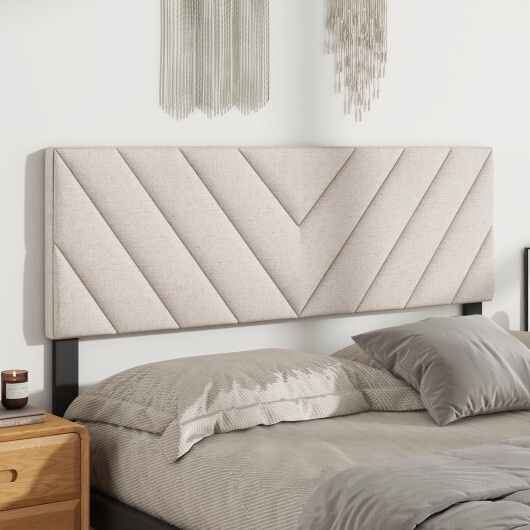 Linen Upholstered Headboard for Full and Queen Size Bed Frames-Beige - Color: Beige - Image 5