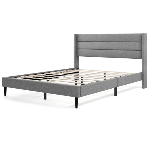 Linen Upholstered Platform Twin/Queen Bed Frame with Wingback Headboard-Queen Size - Size: Queen Size